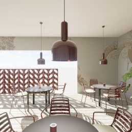 ambiente cafetería con celosía nature